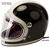 Viper Moto F656 INTEGRAL ESTILO RETRO VINTAGE CLASSIC TRACK GRINGO CUSTOM CHOPPER BOBBER CASCO DE FIBRA DE VIDRIO BLANCO NEGRO (L (59-60 CM))