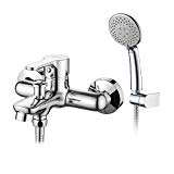 "GRIFEMA G13003-PORTO, Grifo para baño y ducha 1/2"", Mezclador monomando exterior baño-ducha con inversor automático, ducha de mano, flexible y soporte de ducha fijo, Cromo"