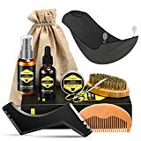 Kit Cuidado Barba Hombre, ATMOKO 9PCS Barba Peine, Barba Cepillo, Barba Aceite 30g, Barba Champú 60ml, Bálsamo Barba 30g, Tijera Barba, Barba Delantal, Modelo de forma de barba, Mejor Regalo