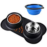 Bonve Pet 2x400ML Comedero para Perro Gato y Mascotas de Acero Inoxidable con Comedero Plegable, Base de Silicona Antideslizante, 2 Cuencos Comedero para Comida y Agua