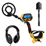 URCERI 1028 Detector de Metales, Alta Sensibilidad, 2 Modos de busca, Pantalla LCD, Modo de Sonido, Bobina de Búsqueda Sensible, Impermeable y fácil de uso para Profesionales, Auriculares Incluídos