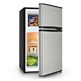 Klarstein Big Daddy Cool Nevera con congelador - Refrigerador, 90 litros de volumen total, Clase A+, 2 estantes de vidrio, 3 compartimientos en la puerta, Cajón para verduras, Frontal plateado, Negro