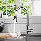 Grifo de Cocina, TACKLIFE Grifo Cocina con Ducha Extraible 3 Vias Giratorio de 360° para el Fregadero de Cocina Monomando Grifería, Frío y Calor Disponibles, Acero Inoxidable Grifo de Cocina sin Plomo