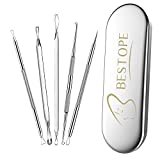 BESTOPE Juego de 5Pcs Blackhead Remover Dermatologist Grade Kit - acero inoxidable limpiador acné espinilla Pin Spot Extractor aguja Personal belleza cuidado herramienta plata - mit metall box