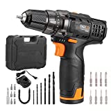 Taladro Atornillador 12V, Tacklife PCD01B Destornillador Eléctrico, Par Máx.27N.m 19 + 1 con Selección de Marcha, Cargador 100-240 V, Mandril de Bloqueo 10mm, 6 Brocas, 6 Puntas, 1 Extensor, Luz LED