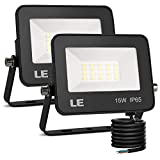 LE Foco LED de 15W, 1500 lúmenes, IP65 resistente al agua, Foco LED Exterior, Blanco Frío 5000 K, Ángulo de haz 120°, Foco Proyector LED para Jardín, Garaje, Hotel, Patio, etc. Paquete de 2