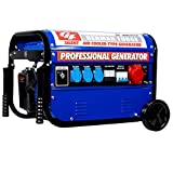 German Force GENERADOR ELECTRICO Gasolina Ruedas ASA Llave 15L 5500W (1000W + 1000W + 1000W + 2500W) TRIFASICO MONOFASICO